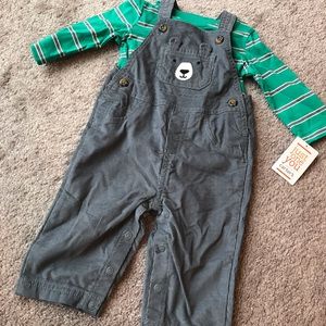 NWT cord overalls with striped l/s tee